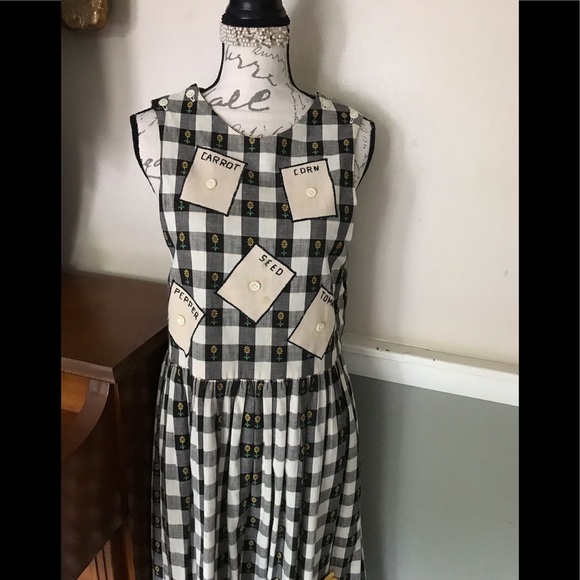 Rare Vintage Handmade Sunflower Tea Pot Cotton Gingham Calico Embroidered Dress - Picture 3 of 14